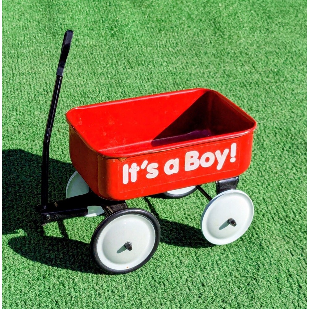 Miniature It's a Boy Teleflora Baby Wagon USED Missing 2-Rubber Tire Lining GUC